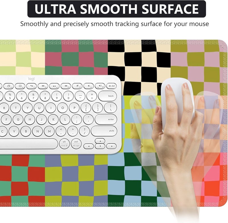 iCasso Checkered Desk Mat, Cute XXL Large Mouse Pad for Desk Cover, Anti-Slip Big Mousepad with Stitched Edges, Keyboard Mat for Computer Desktop Protector (Retro Checkered) - Image 5